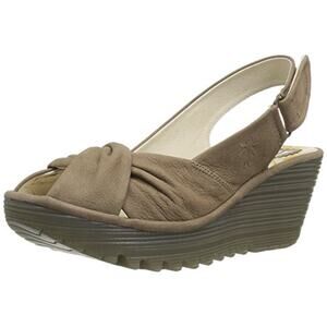 Fly London Yata Wedge Women’s Sandals EU 36 US 6 Taupe Leather Slingback Summer